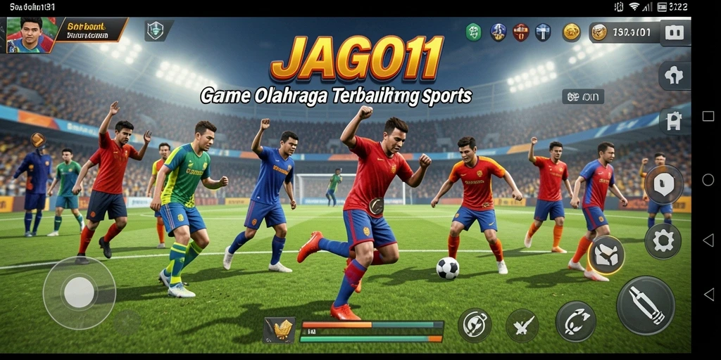 Tampilan gameplay JAGO11 yang menarik dan dinamis di lapangan olahraga.