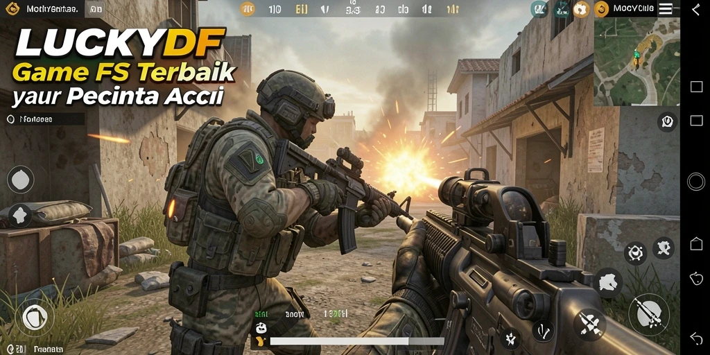 Tampilan gameplay LUCKYDF dengan aksi tembak-menembak yang seru.