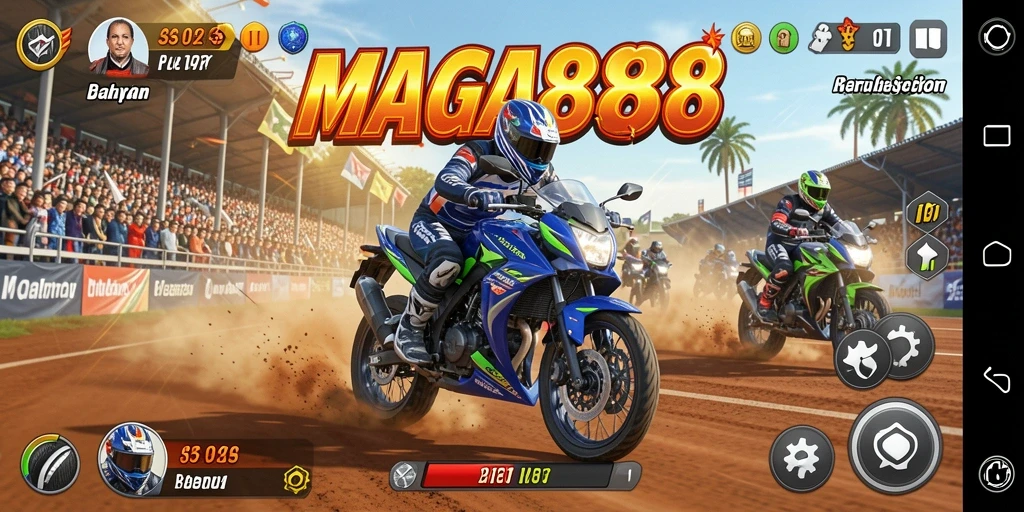 Tampilan gameplay menarik dalam balapan motor MAGA888.