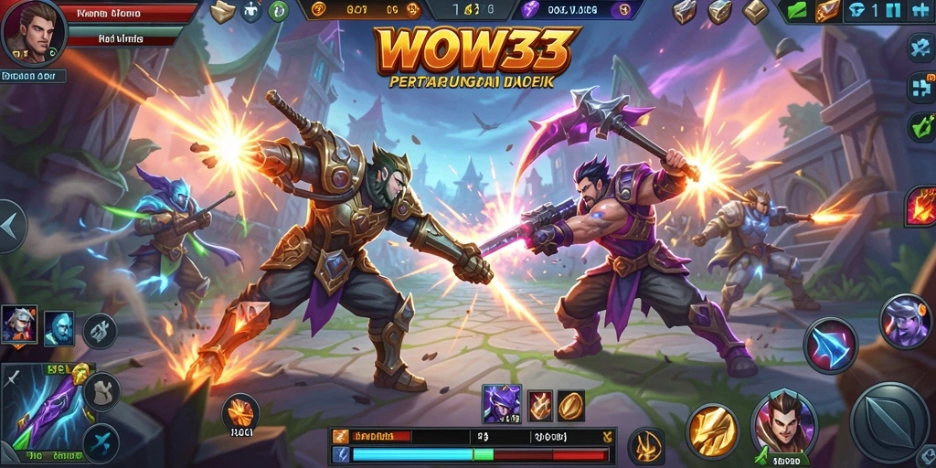 Screenshot gameplay WOW33 yang menunjukkan pertarungan seru di arena.